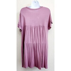 Simlu Dusty Rose Pleated Front Dress Large Short Capped Sleeves Tie Back Flowy